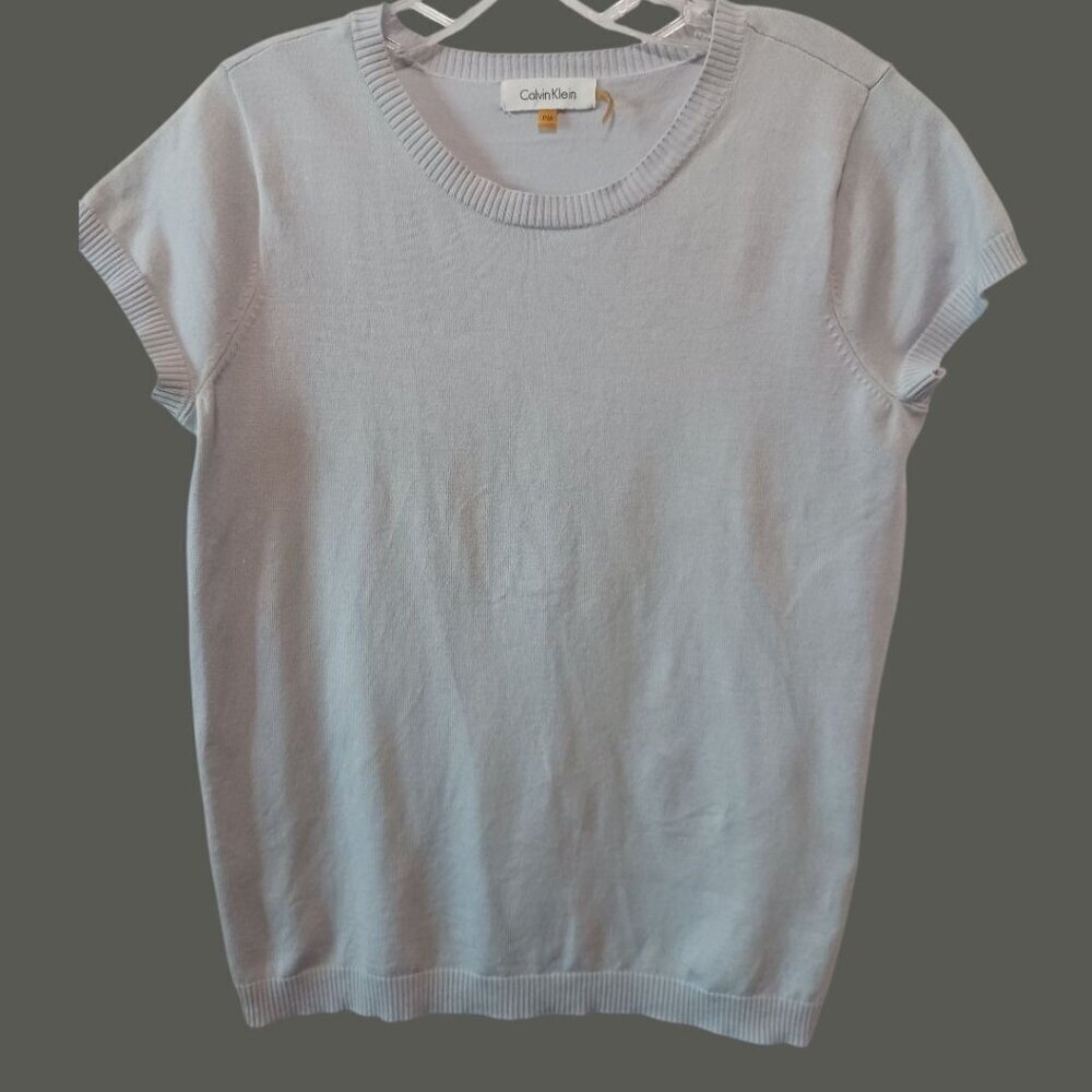 Calvin Klein Womens Short Sleeve Knit Top Silver P.Medium